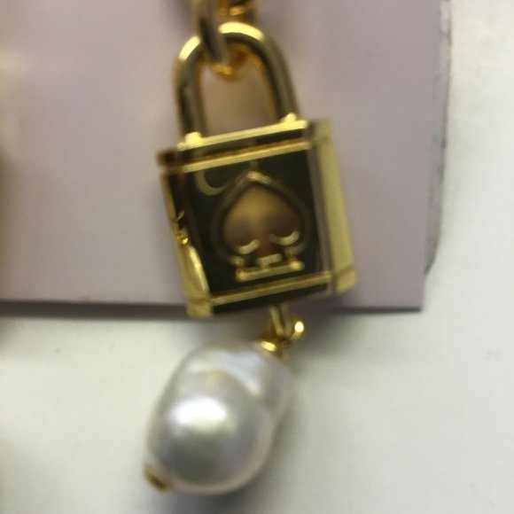 Kate Spade New Gold Lock and Pearl Earrings - Picture 2 of 3